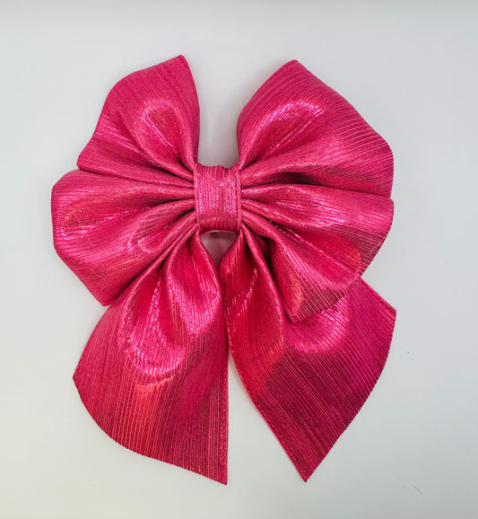Shiny Pink Bow with Tails